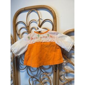 Sears Infant Shirt Baby Boy Girl Small 6-9 Months Orange Corduroy Lace Trim